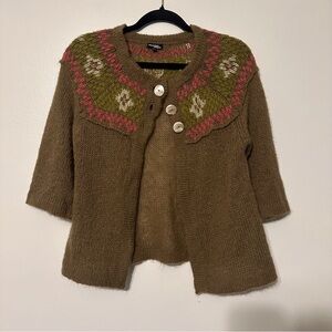 Wooden Ships Y2K Brown Floral Knit Cardigan Mohair Blend size medium large